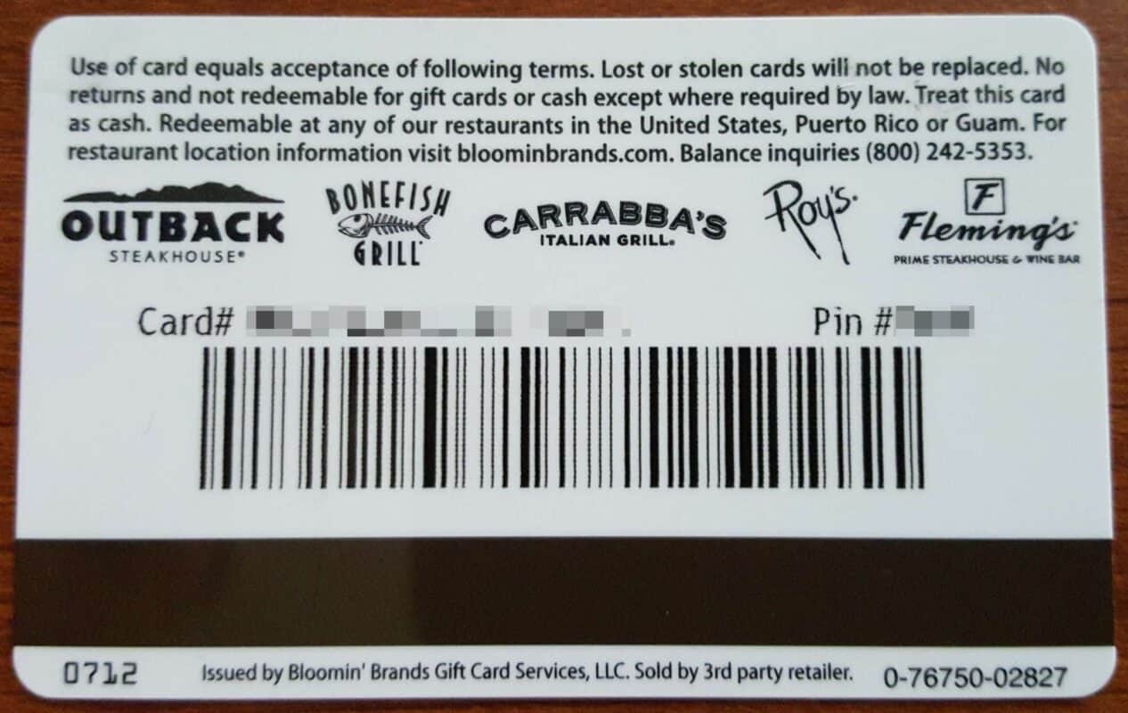 $50 Outback Gift Card Black (Protected)