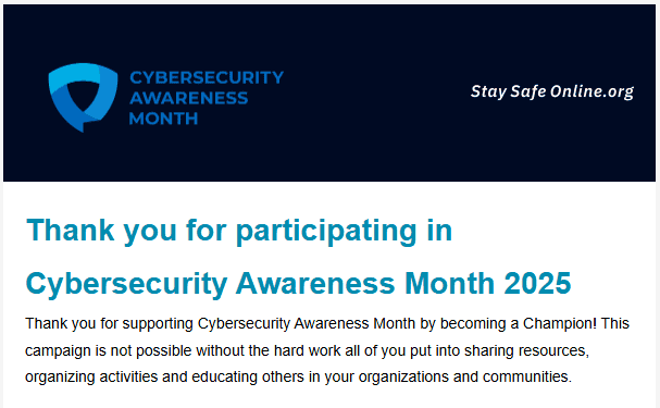 Cybersecurity Awareness Month 2025 Thank You For Participating