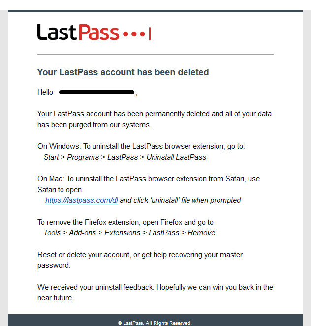 LastPass Account Deleted